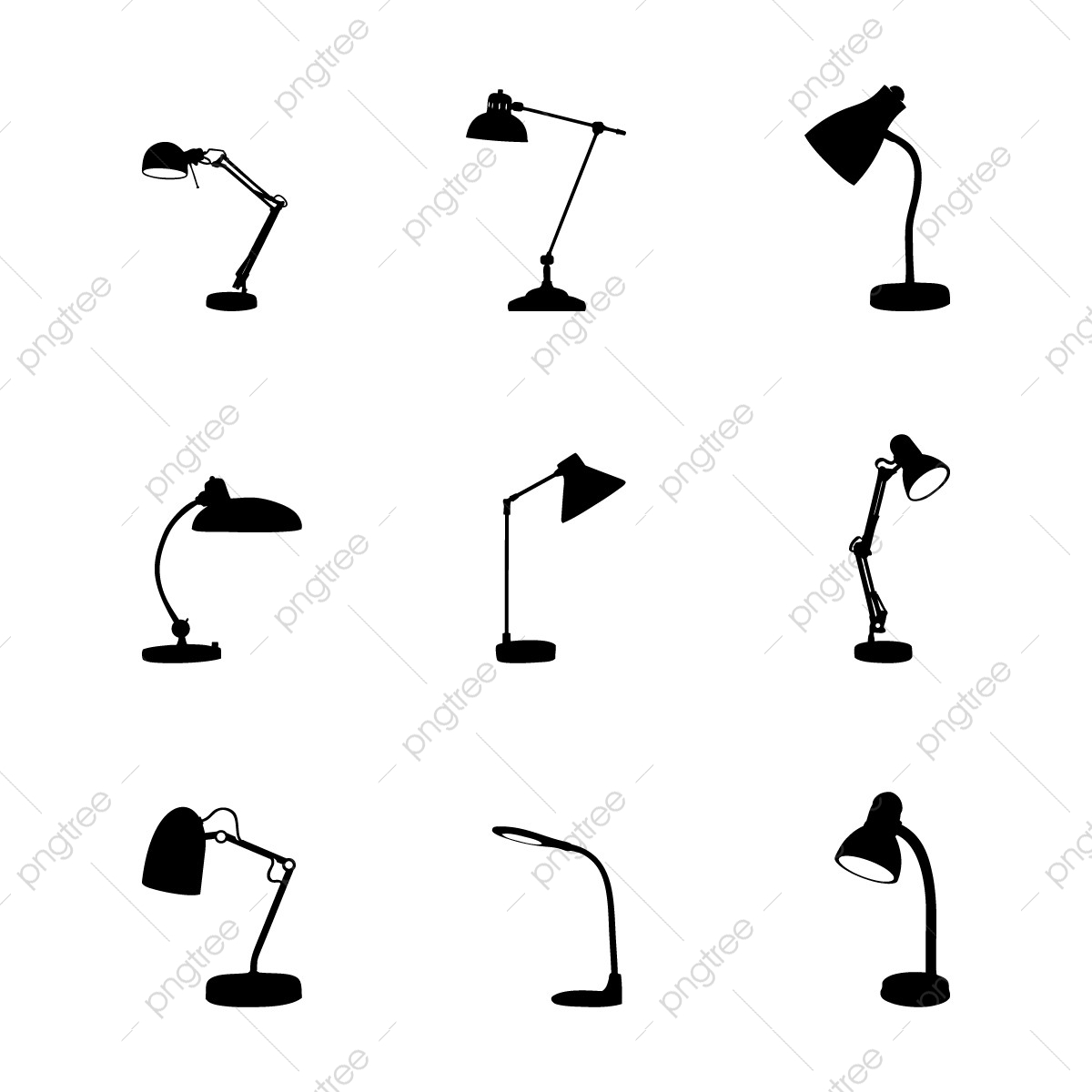 1200x1200 Desk Lamp Silhouettes, Set, Icon Png And Vector With Transparent