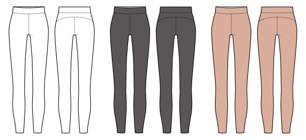 626x286 Leggings Fashion Flat Technical Drawing Template Vector Premium