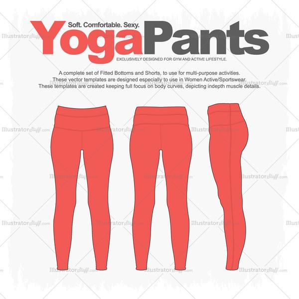 600x600 Women's Yoga Pants Full Range Leggings Fashion Flat Template Set