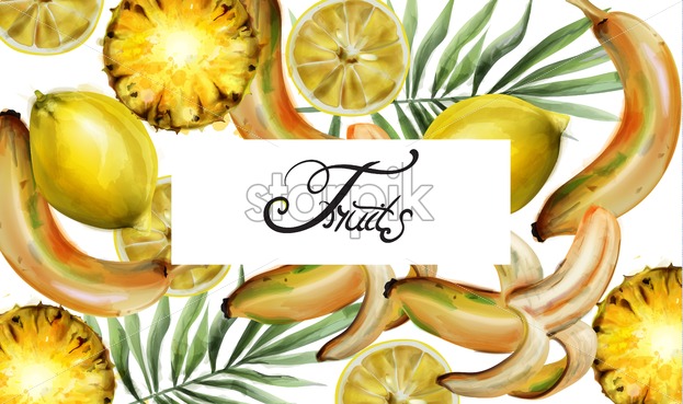623x369 Lemon And Pineapple Pattern Vector Watercolor Tropic Exotic