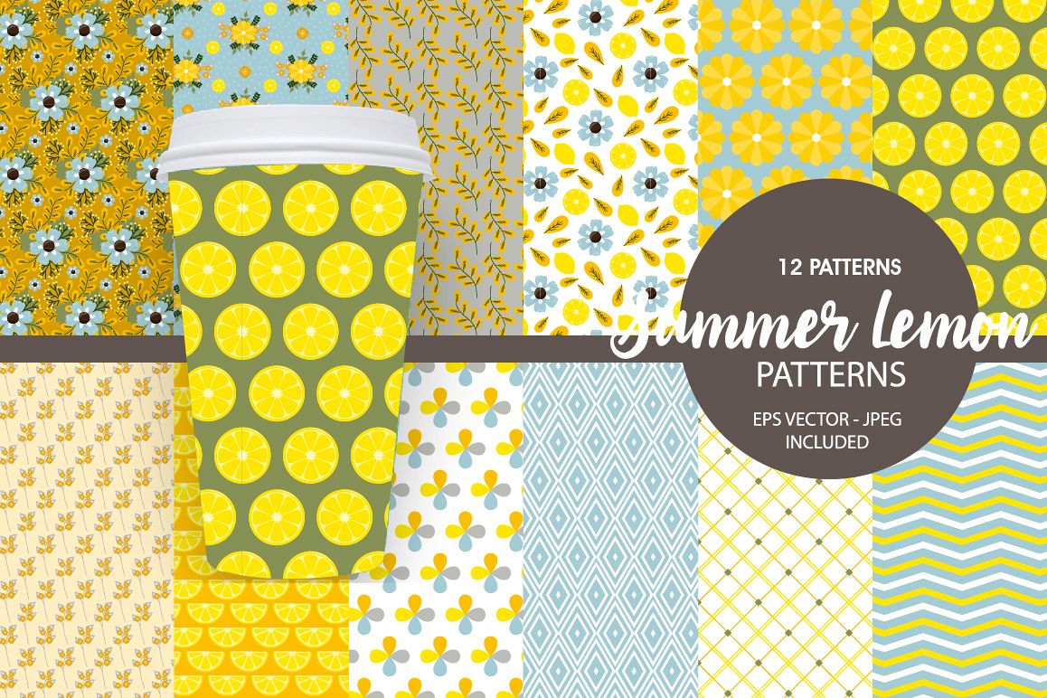 1158x772 Summer Lemon Pattern Collection, Vector And Jp