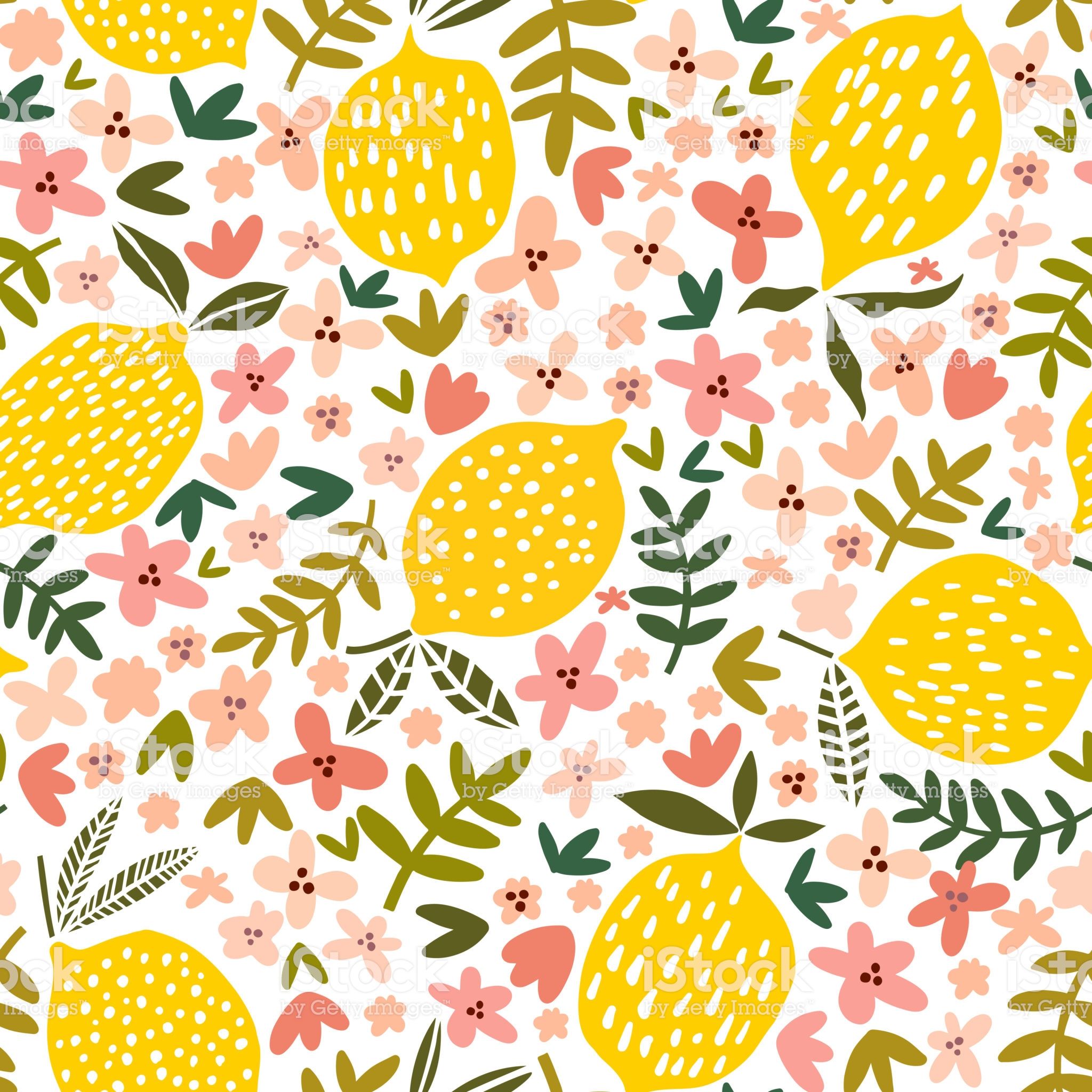 2048x2048 Vector Flower And Lemon Seamless Pattern Floral Background