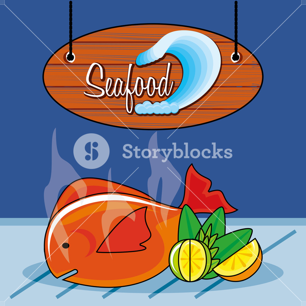 1000x1000 Delicious Fish Sea Food With Lemon Vector Illustration Design