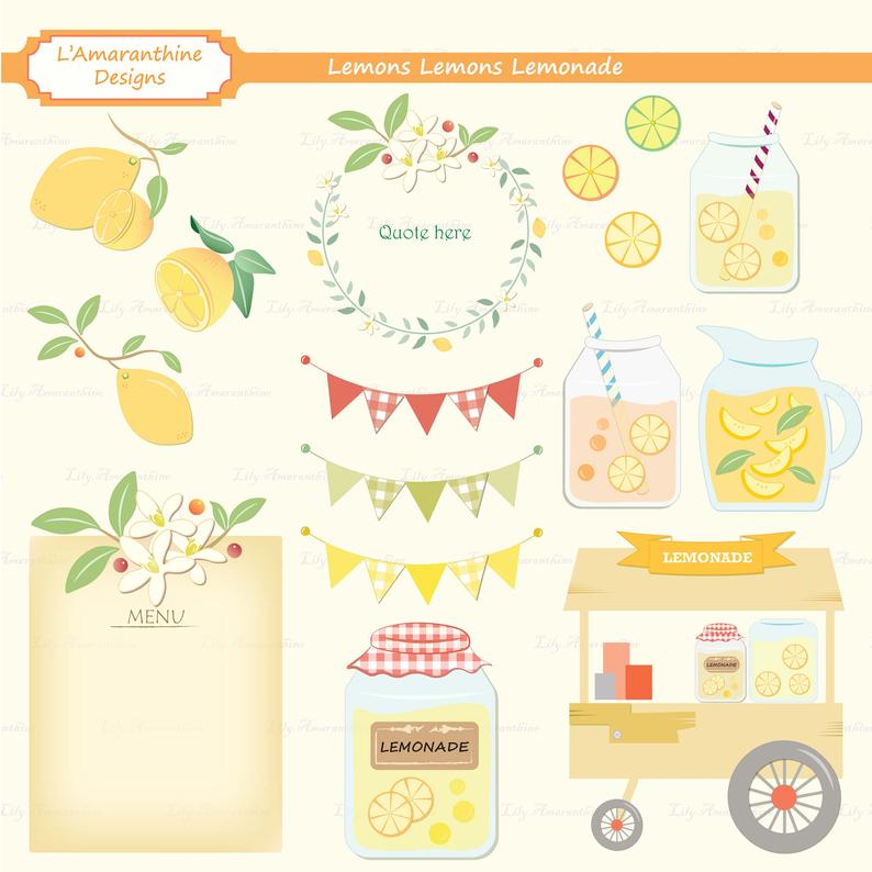 794x794 Lemonade Stand Lemon Clipart Wreath Banners Party Cute Etsy