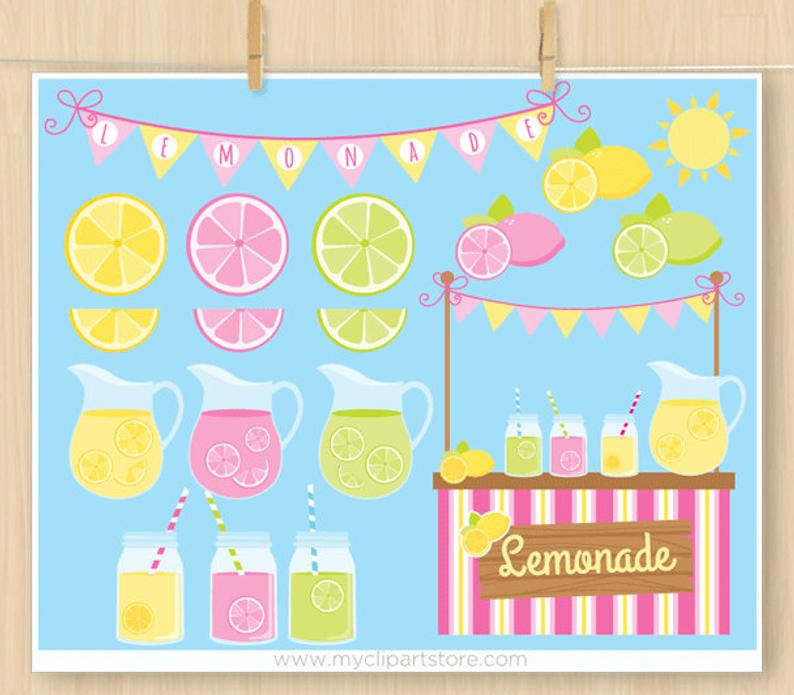 794x695 Pink Lemonade Stand Clipart Summer Fruit Clipart Garden Etsy