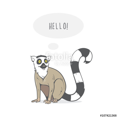Card With Cartoon Ring Tailed Lemur Vector Image Hand Drawn 500x500 Card With Cartoon Ring Tailed Lemur Vector Image Hand Drawn