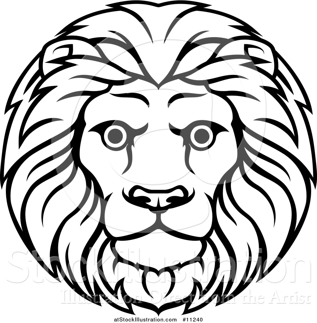 1024x1044 Vector Illustration Of A Black And White Lineart Leo Lion Face