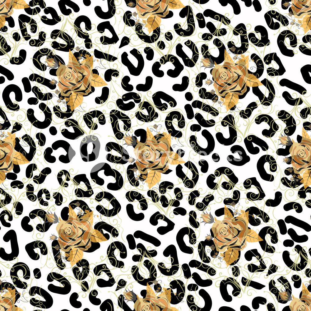 1000x1000 Seamless Pattern With Leopard Print And Roses Vector Background