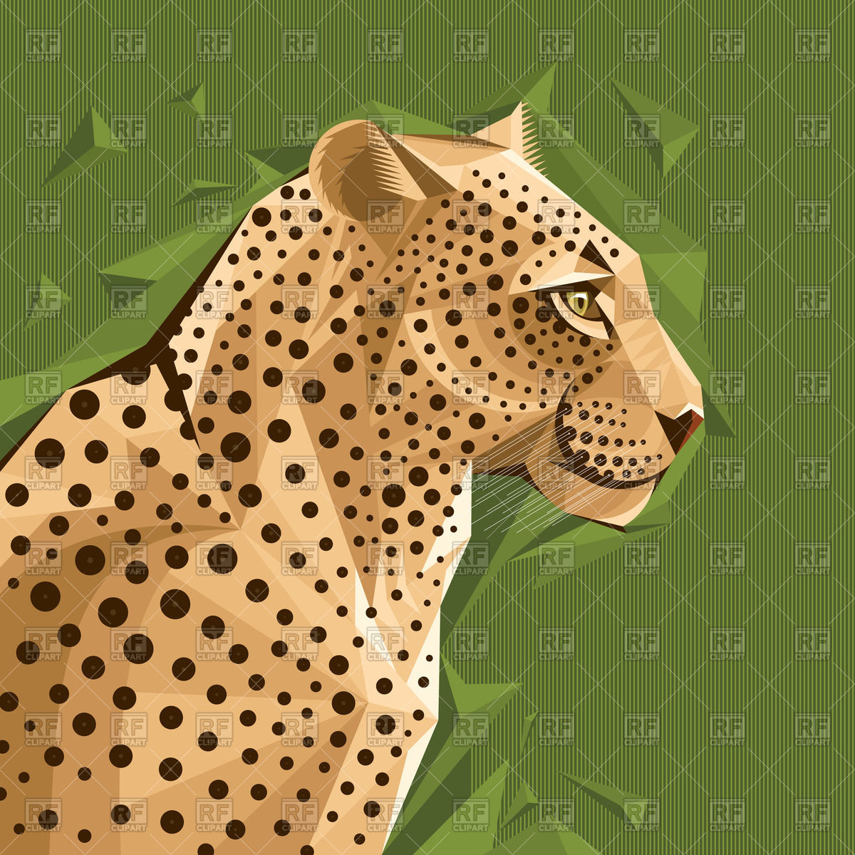 1200x1200 Portrait Of Leopard On Abstract Green Background Vector Image