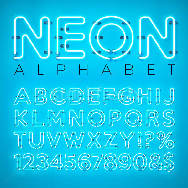 Bright Neon Alphabet On Blue Background Vector Letter, Number 600x600 Bright Neon Alphabet On Blue Background Vector Letter, Number