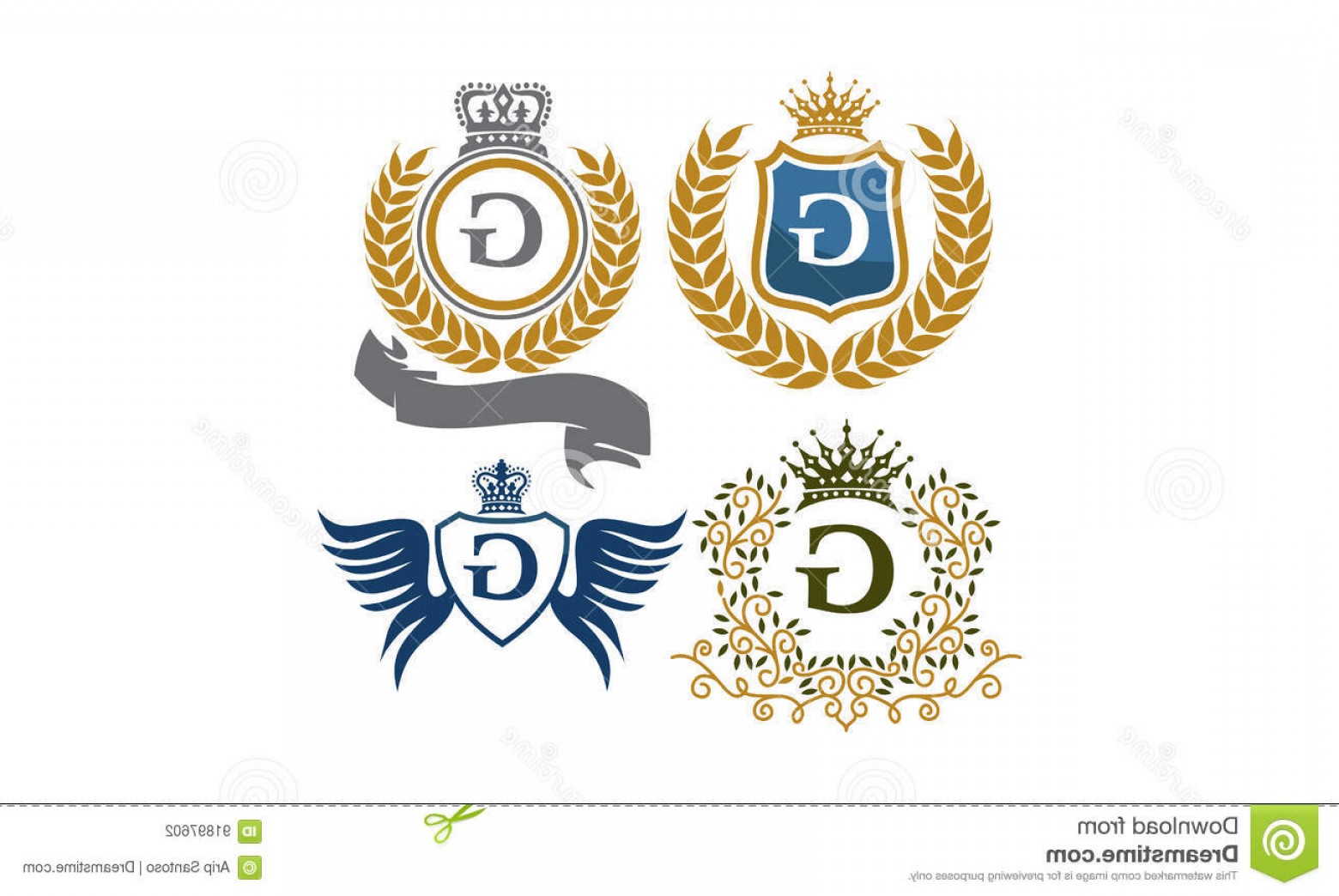Stock Illustration Crown Shield Leaves Ribbon Wings Letter G Logo 1560x1044 Stock Illustration Crown Shield Leaves Ribbon Wings Letter G Logo