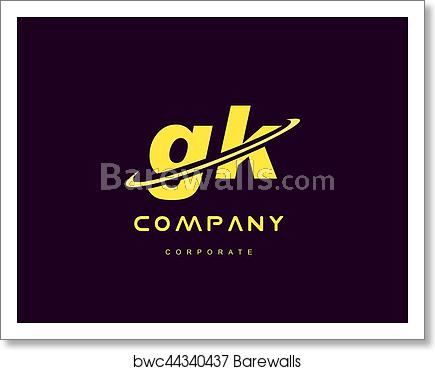 435x370 Gk Small Alphabet Yellow Letter Logo Vector Icon Design, Art Print