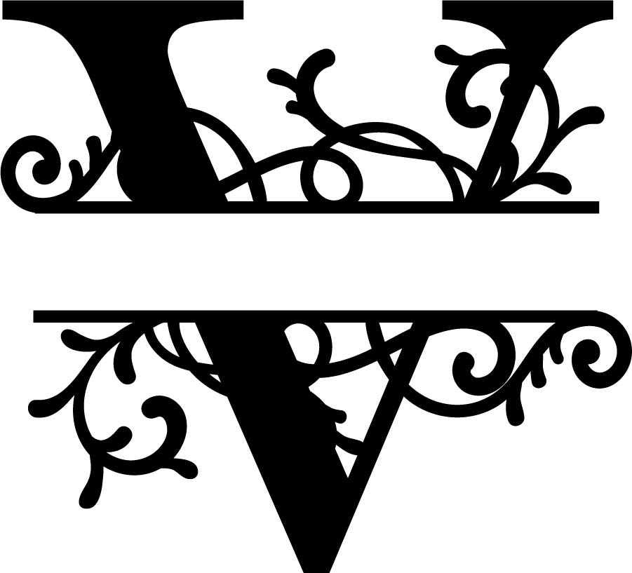 901x817 Flourished Split Monogram V Letter