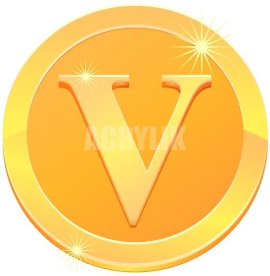 529x540 Gold Coin With Letter V Vector Icon