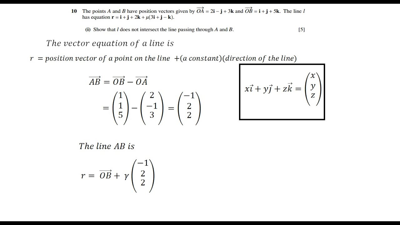 Cie A Level Maths Vectors Intersection Of Two Lines Question No 1280x720 Cie A Level Maths Vectors Intersection Of Two Lines Question No