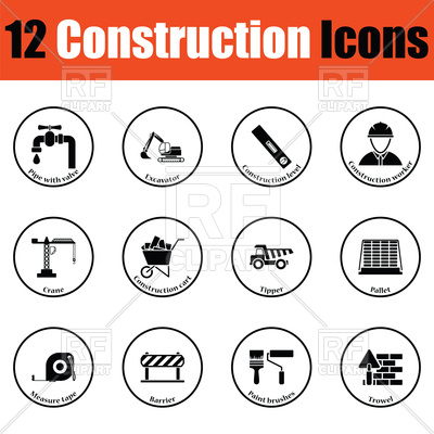 Construction Icon Set Crane, Excavator, Construction Level Vector 400x400 Construction Icon Set Crane, Excavator, Construction Level Vector