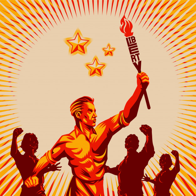626x626 Men Raising Fist Holding Liberty Torch Vector Illustration Vector