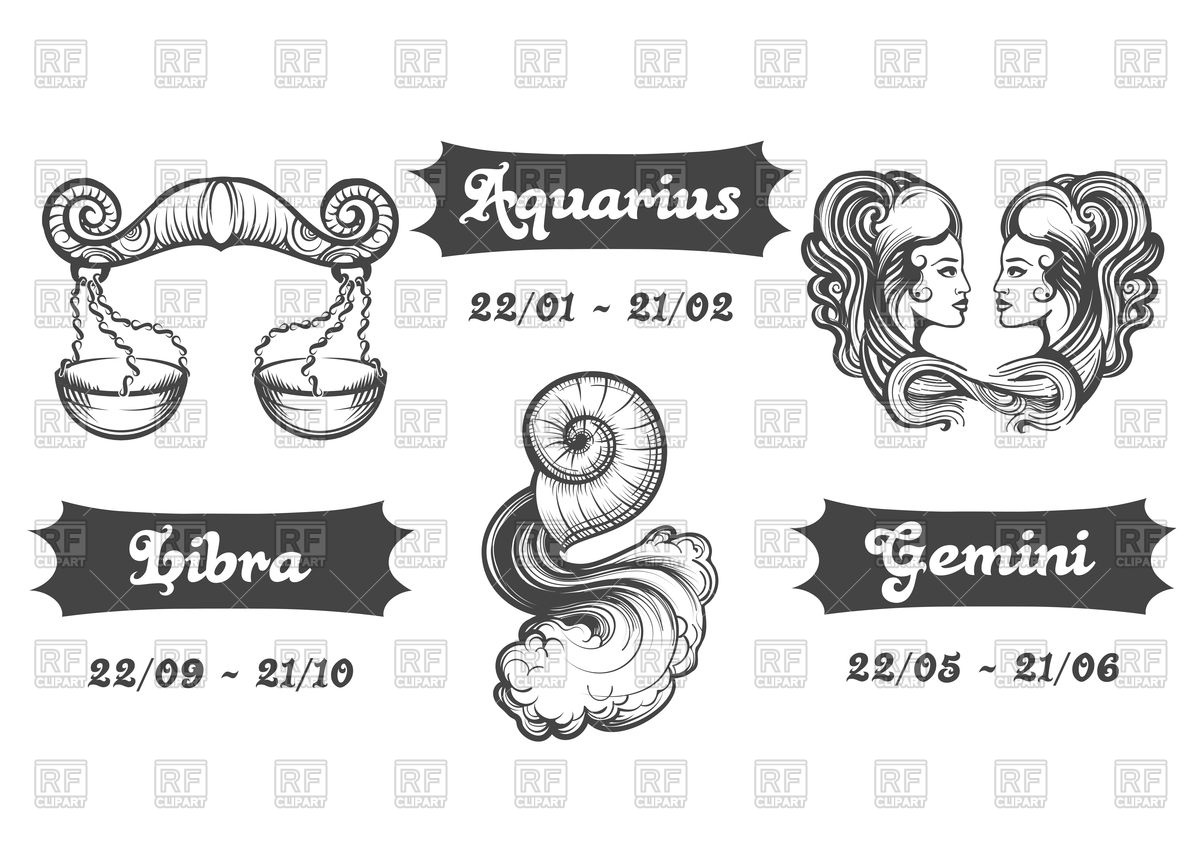 1200x857 Set Of Air Zodiac Signs Libra, Aquarius And Gemini Vector Image