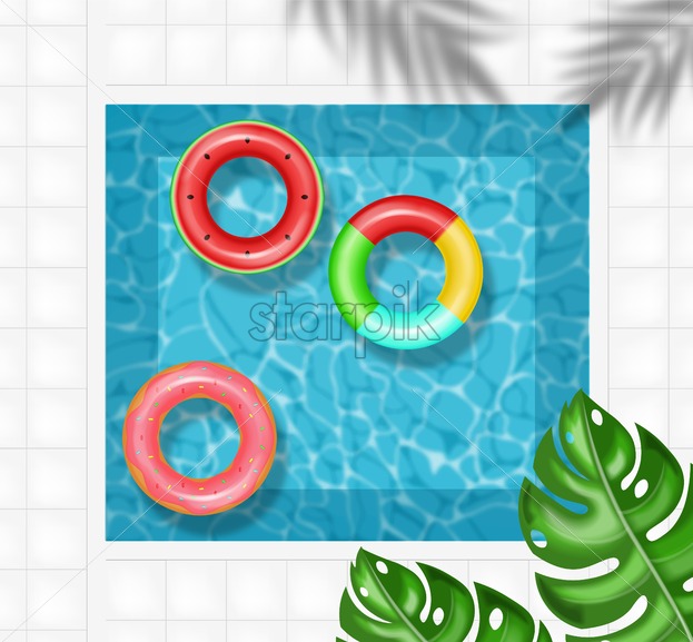 623x577 Summer Pool And Life Ring Vector Realistic Commercial Banner Sale