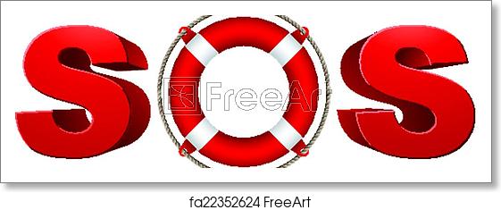 561x235 Free Art Print Of Sos Signal With Life Ring, Vector Symbol