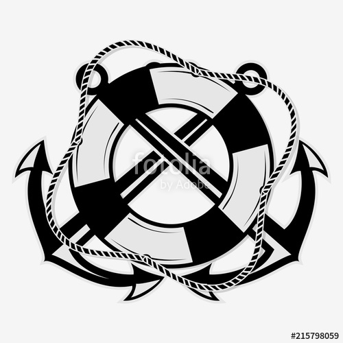500x500 Crossed Nautical Anchors And Lifebuoy Vector Illustration Stock
