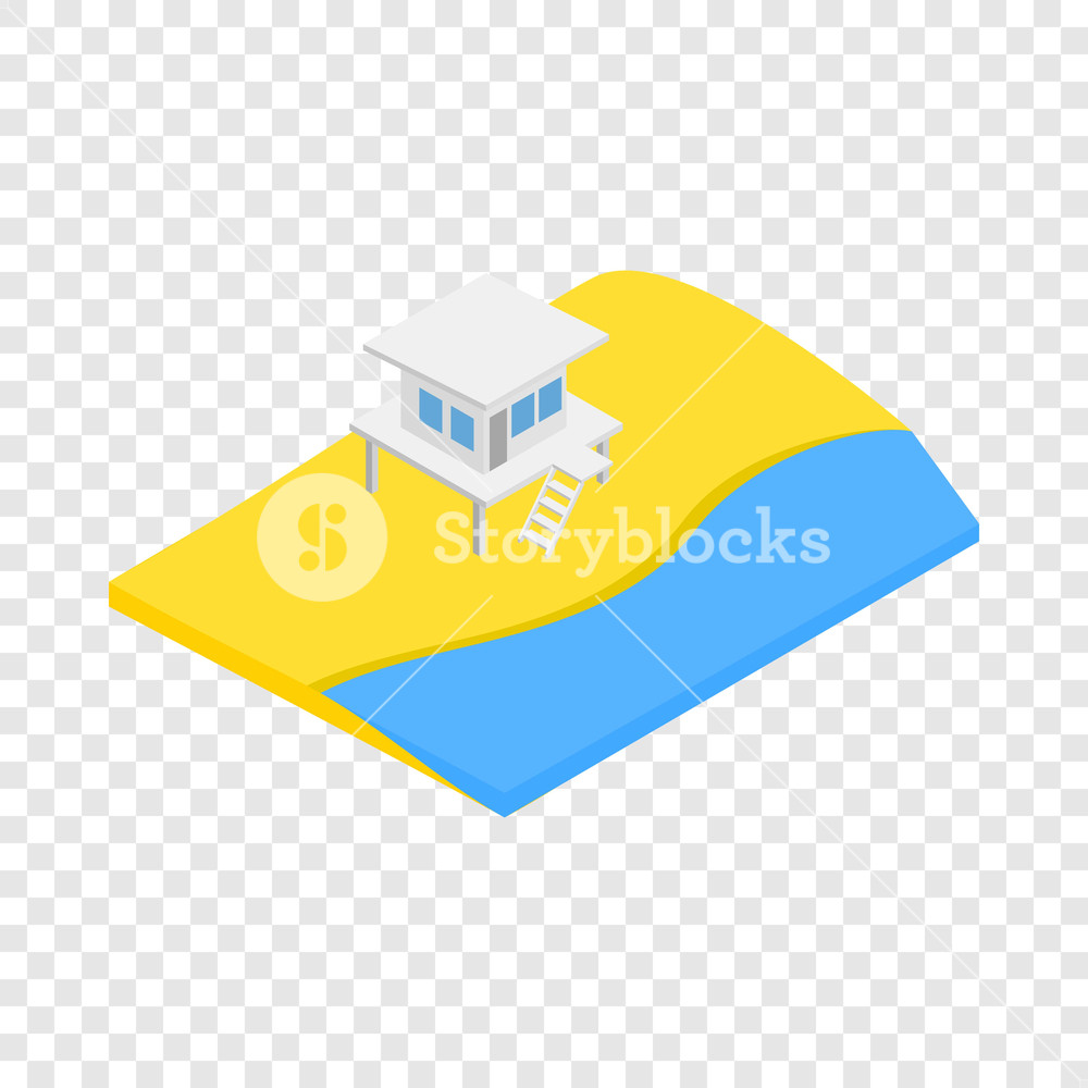 1000x1000 Beach With Lifeguard Tower Isometric Icon On A Transparent