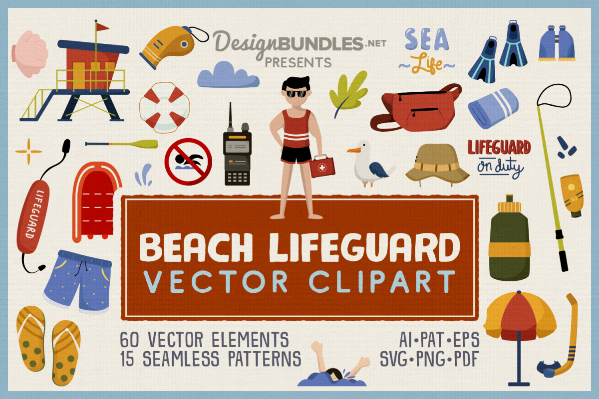 1200x800 Beach Lifeguard Vector Clipart And Seamless Pattern
