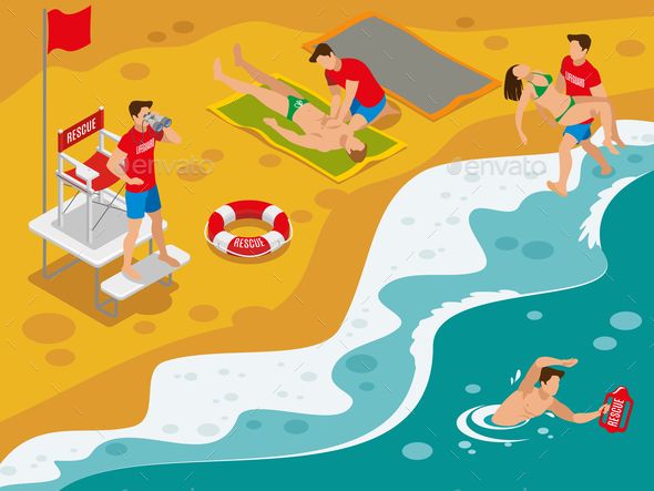 590x443 Beach Lifeguards Isometric Composition