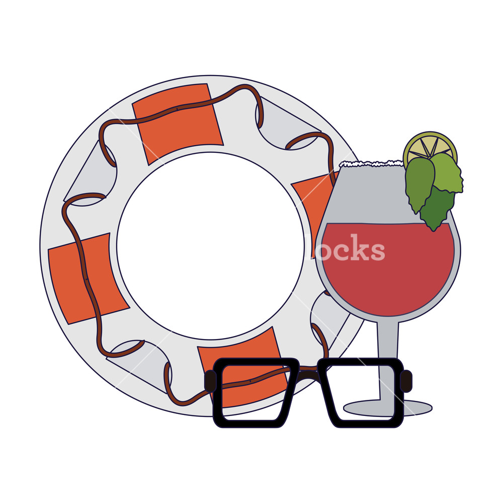 Beach Sunglasses And Cocktail With Float Lifesaver Vector 1000x1000 Beach Sunglasses And Cocktail With Float Lifesaver Vector
