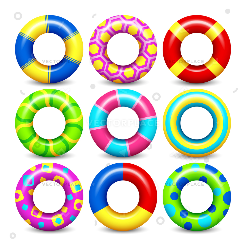 Colorful Rubber Swim Rings Set For Vector Illustration 1000x1000 Colorful Rubber Swim Rings Set For Vector Illustration