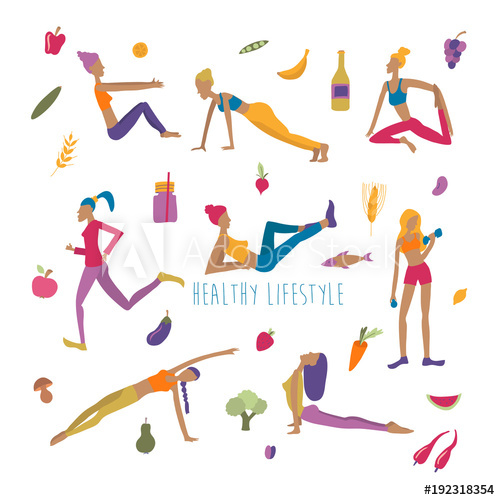500x500 Healthy Lifestyle Vector Illustration Young Women Doing Exercises