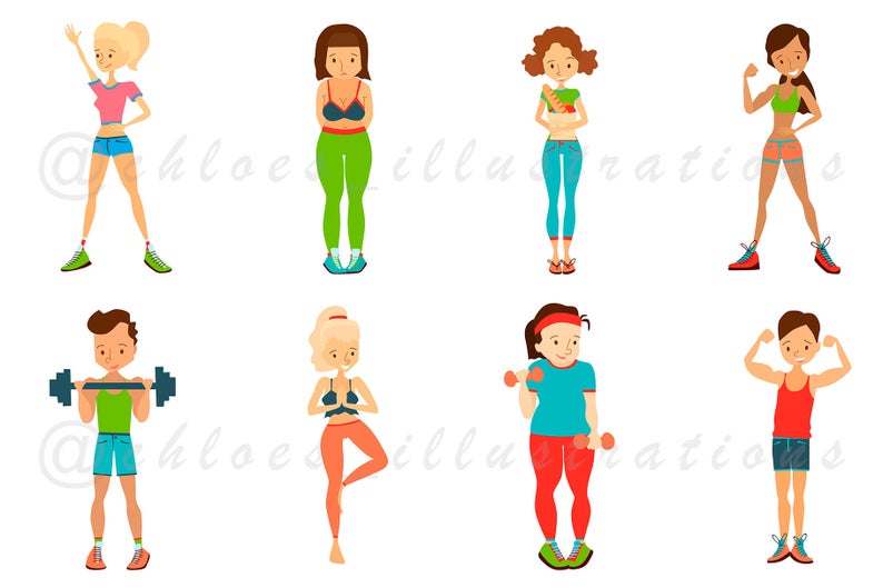 794x529 Healthy Lifestyle Vector People Clipart Set Illustration Etsy