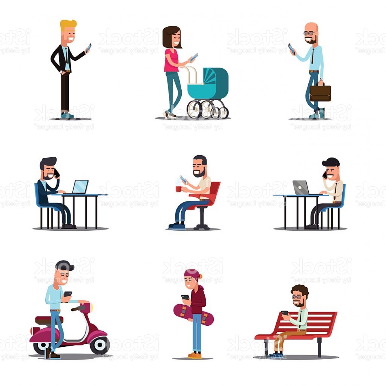 1228x1228 People Mobile Phones Concept Modern Lifestyle Vector Illustration