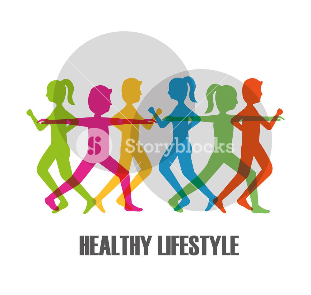 1000x947 Colored Silhouette People Making Exercise Healthy Lifestyle Vector