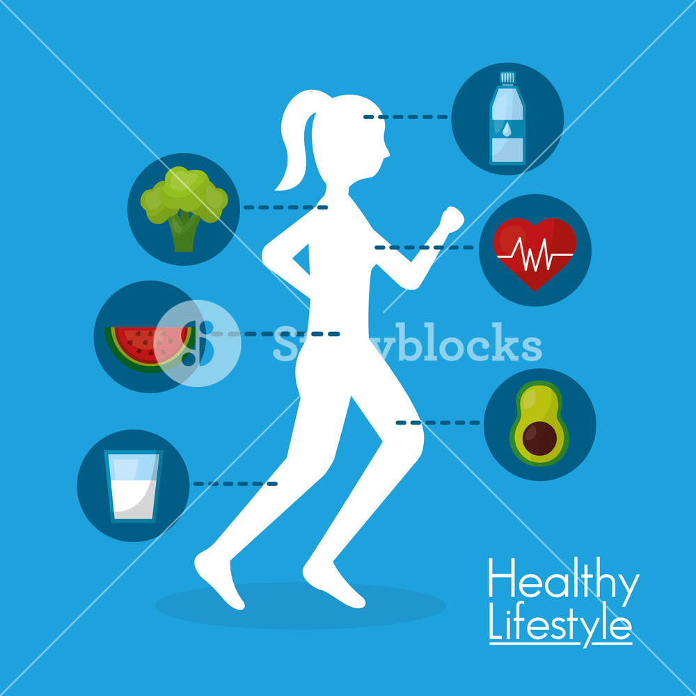1000x1000 Silhouette Woman Runner Food Healthy Lifestyle Vector Illustration