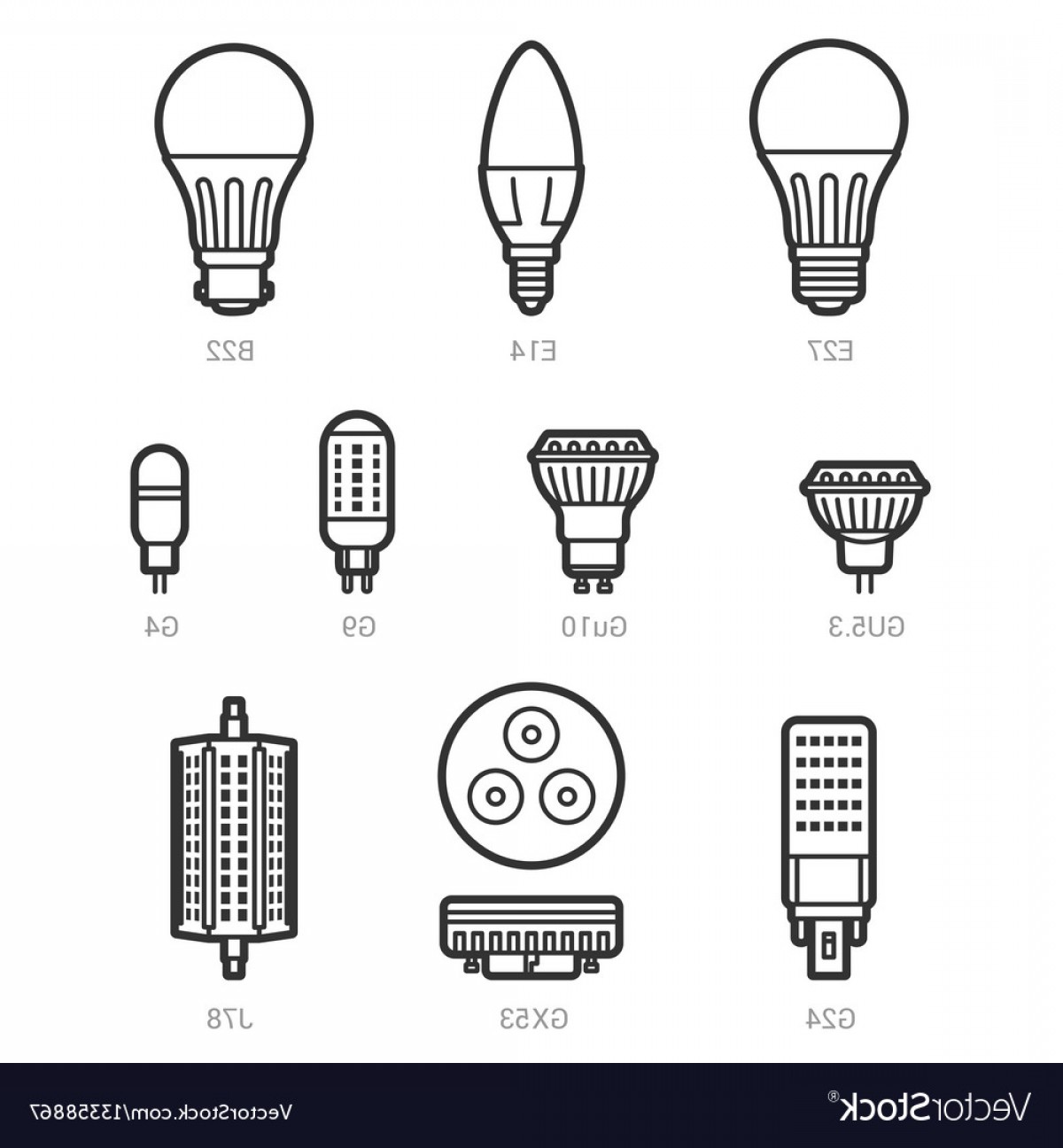 1200x1296 Led Light Lamp Bulbs Outline Icon Set Vector Studiogrfx