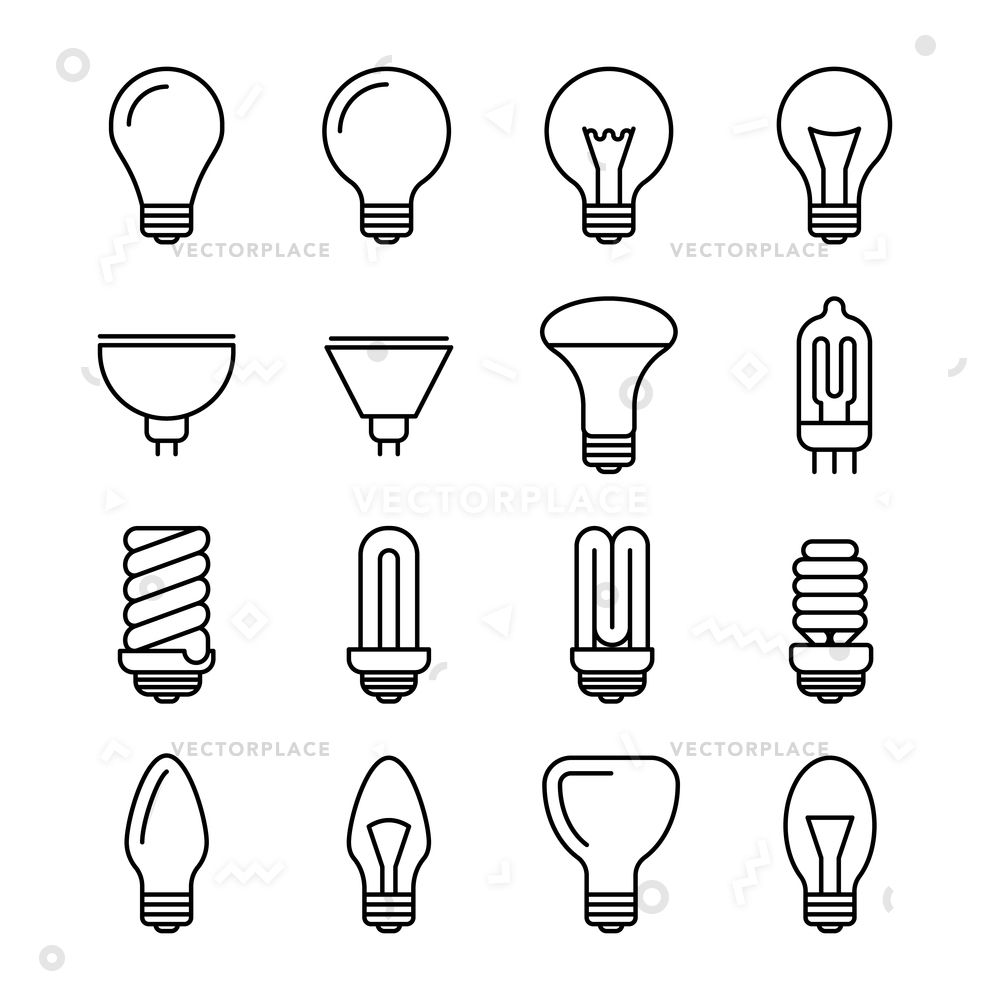 1000x1000 Light Bulb Outline Icons Energy Power Vector Illustration