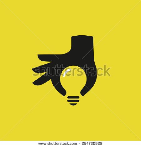 450x470 Human Hand Silhouette With Idea Light Bulb Concept Design, Vector