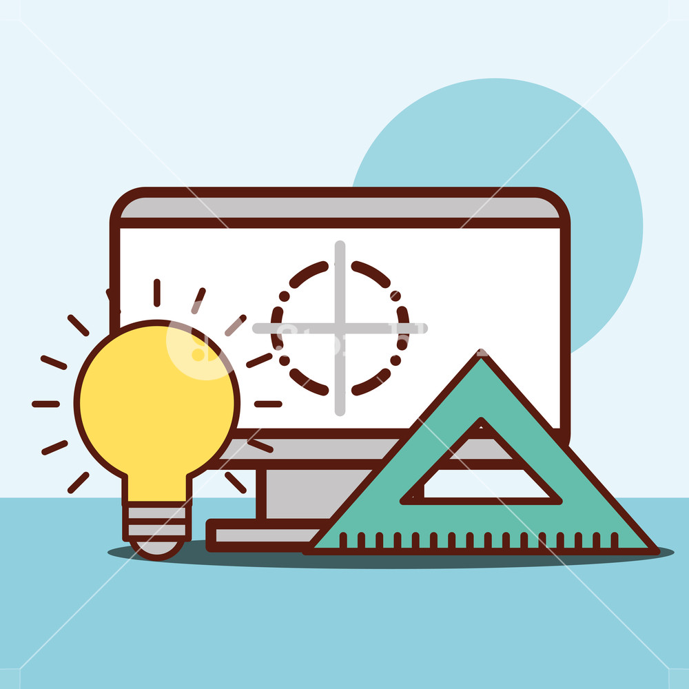 1000x1000 Graphic Design Computer Screen Focus Rule Light Bulb Vector