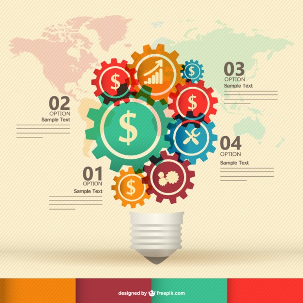 626x626 Business Icons In Gears Creating A Light Bulb Vector Free Download