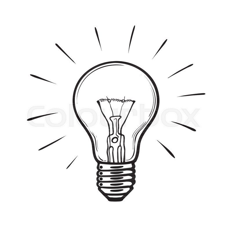 800x800 Sketch Of Glowing Light Bulb Creative Stock Vector Colourbox