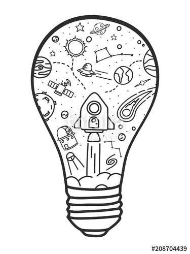 375x500 Hand Drawn Doodle Is Galaxy Space In The Light Bulb Vector