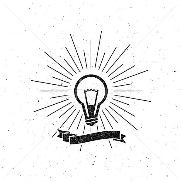 600x600 Light Bulb Label With Ribbon And Light Rays Vector Illustration