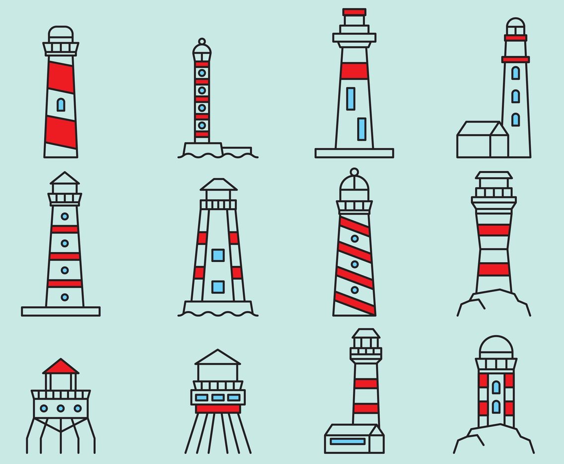 1136x936 Lighthouse Line Icons Vector Art Graphics