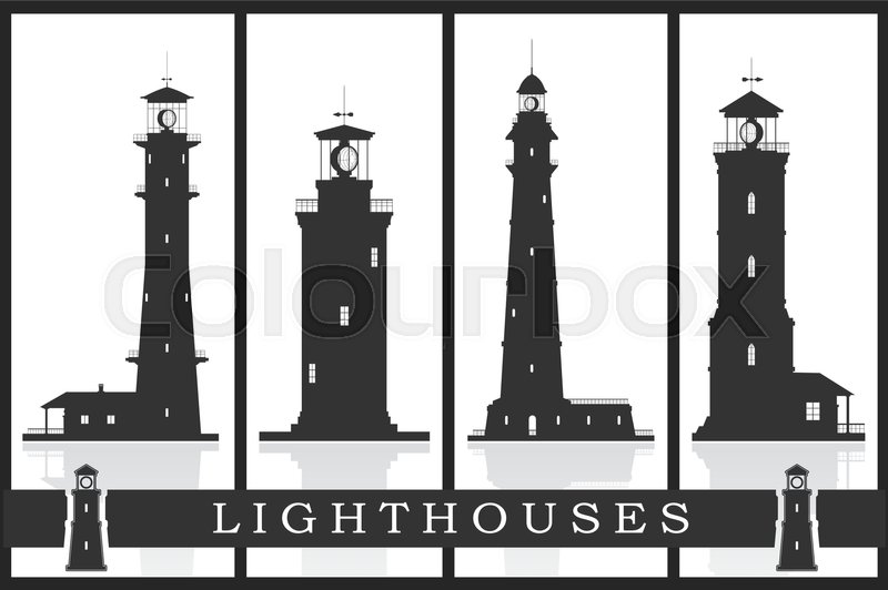 800x532 Lighthouses Silhouettes Vector Set Stock Vector Colourbox