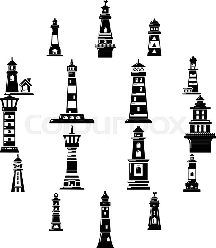 696x800 Lighthouse Icons Set Simple Stock Vector Colourbox