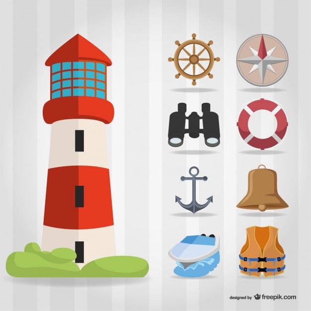 626x626 Sailing Elements With Lighthouse Free Vector Free Vectors