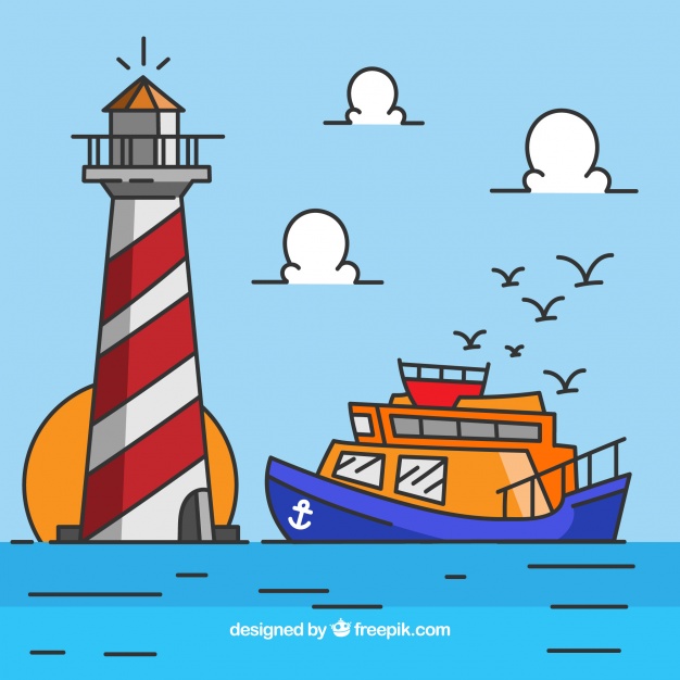 Flat Background Of Boat And Lighthouse Vector Free Download 626x626 Flat Background Of Boat And Lighthouse Vector Free Download