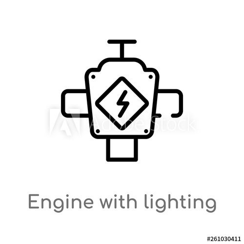 500x500 Outline Engine With Lighting Bolt Vector Icon Isolated Black