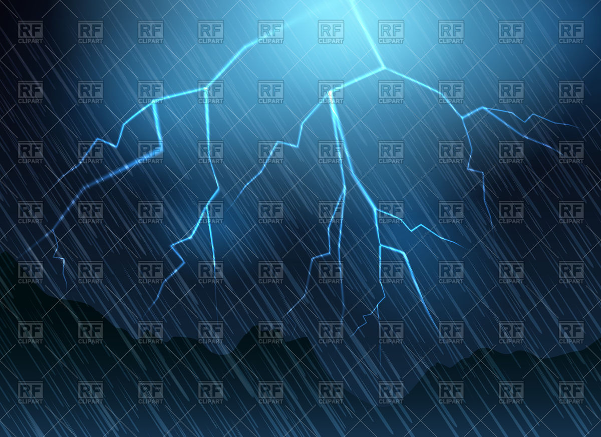1200x873 Lightning And Rain Blue Background Vector Image Of Objects